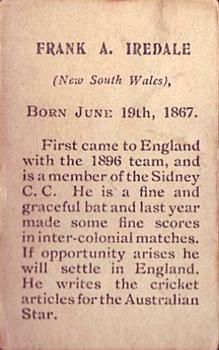 1899 Kinnear Australian Cricketers #NNO Frank Iredale Back