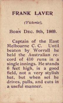 1899 Kinnear Australian Cricketers #NNO Frank Laver Back