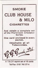 1999 Tony Sheldon Collectibles G. G. Goode Club House & Milo Prominent Cricketers (Reprint) #NNO William Whysall Back