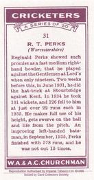1999 Card Collector's Society 1936 Churchman's Cricketers (reprint) #31 Reg Perks Back