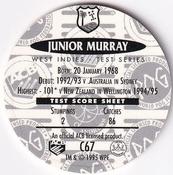 1995 Crown & Andrews Cricket Test Series & Sheffield Shield POG Pack Milk Caps - Gold Foil Parallel #C67 Junior Murray Back
