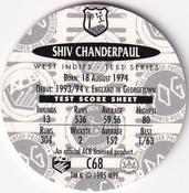 1995 Crown & Andrews Cricket Test Series & Sheffield Shield POG Pack Milk Caps - Gold Foil Parallel #C68 Shivnarine Chanderpaul Back