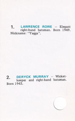 1977 World Series Cricket Souvenir Cassette Cards #45 Lawrence Rowe / Deryck Murray Back