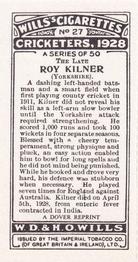 1980 Dover/Constable Publications Classic Cricket Cards (Reprint) #27 Roy Kilner Back
