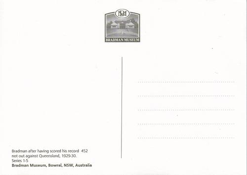 1996 Bradman Museum Series 1 Postcards #Series 1-5 452 NO 1929/30 Back