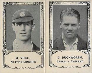 1932-33 Barratt & Co Famous Cricketers Folders #NNO Bill Voce / George Duckworth Front
