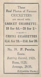 1922 J.A. Pattreiouex Cricketers #C39 Percy Perrin Back
