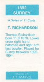 1990 A.T. Marks 1892 Surrey Cricketers #NNO Tom Richardson Back