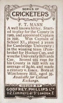 1923-25 Godfrey Phillips Cricketers #47 Frank Mann Back