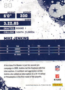 2010 Score #80 Mike Jenkins Back