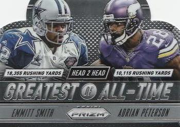 2014 Panini Prizm - Head 2 Head Greatest of All-Time #GOAT4 Adrian Peterson / Emmitt Smith Front