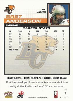 2003 Pacific  CFL #1 Bret Anderson Back