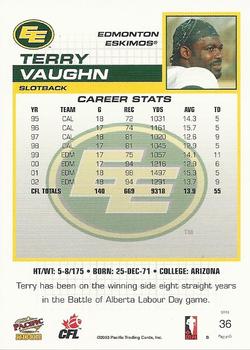 2003 Pacific  CFL #36 Terry Vaughn Back