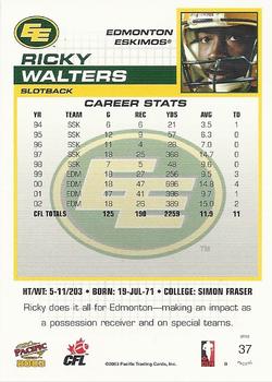 2003 Pacific  CFL #37 Rick Walters Back