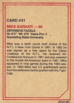 1984 JOGO #51 Mike Barker Back