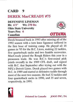 1994 JOGO #9 Derek MacCready Back