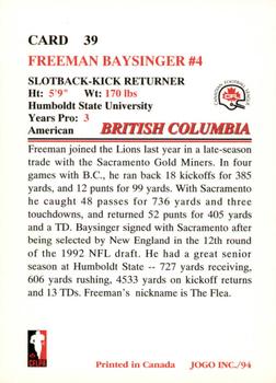 1994 JOGO #39 Freeman Baysinger Back