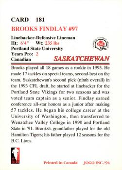 1994 JOGO #181 Brooks Findlay Back
