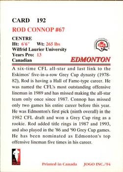 1994 JOGO #192 Rod Connop Back