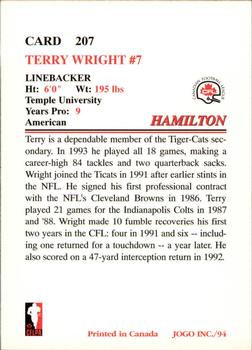 1994 JOGO #207 Terry Wright Back