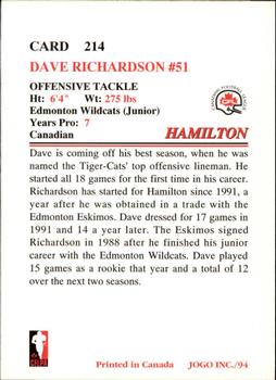 1994 JOGO #214 Dave Richardson Back