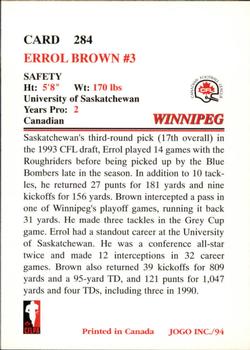 1994 JOGO #284 Errol Brown Back