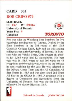 1994 JOGO #305 Rob Crifo Back