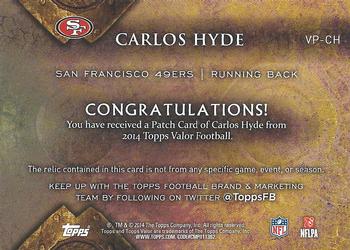 2014 Topps Valor - Patches Speed #VP-CH Carlos Hyde Back