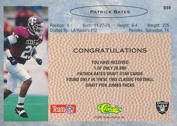 1993 Classic - Draft Stars #DS9 Patrick Bates  Back