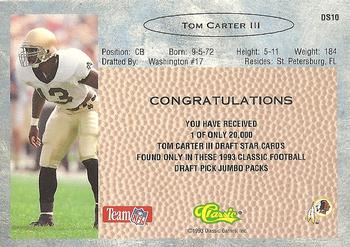 1993 Classic - Draft Stars #DS10 Tom Carter  Back