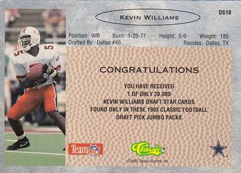 1993 Classic - Draft Stars #DS18 Kevin Williams  Back