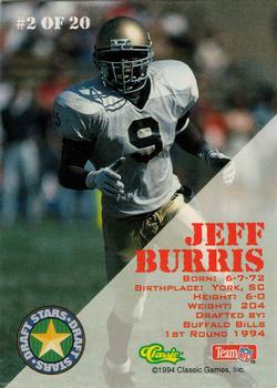 1994 Classic NFL Draft - Draft Stars #2 Jeff Burris  Back