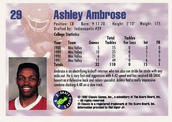 1992 Classic Draft Picks #29 Ashley Ambrose  Back