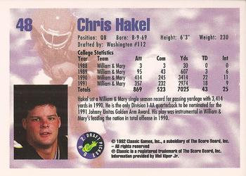 1992 Classic Draft Picks #48 Chris Hakel  Back