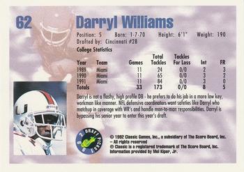 1992 Classic Draft Picks #62 Darryl Williams  Back