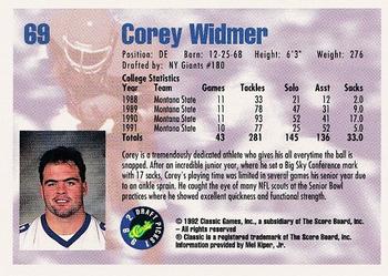 1992 Classic Draft Picks #69 Corey Widmer  Back