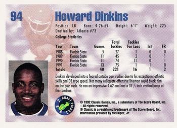 1992 Classic Draft Picks #94 Howard Dinkins  Back