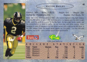 1993 Classic #40 Victor Bailey  Back