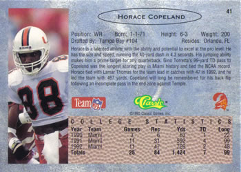 1993 Classic #41 Horace Copeland  Back