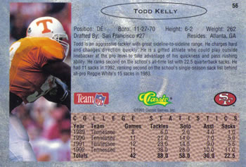 1993 Classic #56 Todd Kelly  Back