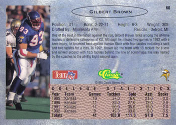 1993 Classic #60 Gilbert Brown  Back