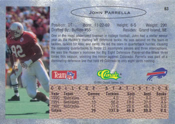 1993 Classic #63 John Parrella  Back