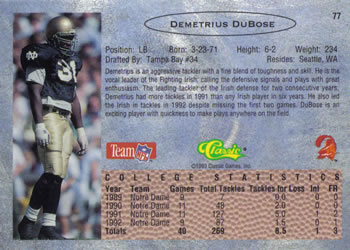 1993 Classic #77 Demetrius DuBose  Back
