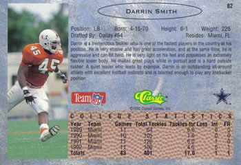 1993 Classic #82 Darrin Smith  Back