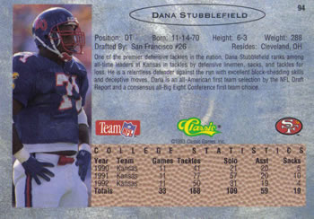 1993 Classic #94 Dana Stubblefield  Back