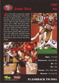 1994 Classic NFL Draft #100 Jerry Rice  Back