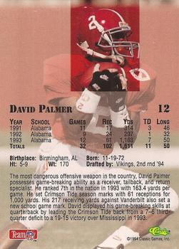 1994 Classic NFL Draft #12 David Palmer  Back