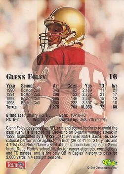 1994 Classic NFL Draft #16 Glenn Foley  Back