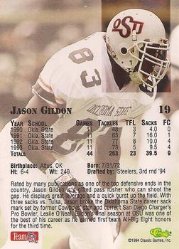 1994 Classic NFL Draft #19 Jason Gildon  Back