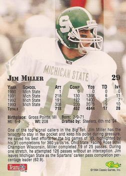 1994 Classic NFL Draft #29 Jim Miller  Back